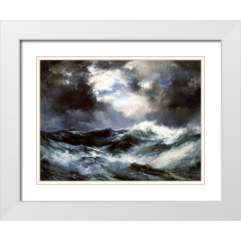 Moonlit Shipwreck at Sea White Modern Wood Framed Art Print with Double Matting by Moran, Thomas