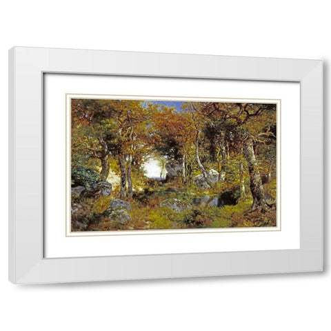 The Woodland Pool White Modern Wood Framed Art Print with Double Matting by Moran, Thomas