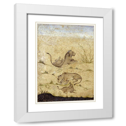 A Family of Lions White Modern Wood Framed Art Print with Double Matting by Mughal