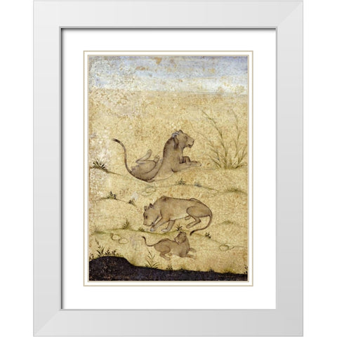 A Family of Lions White Modern Wood Framed Art Print with Double Matting by Mughal