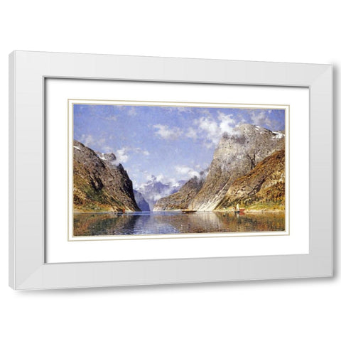 A Norwegian Fjord White Modern Wood Framed Art Print with Double Matting by Normann, Adelsteen