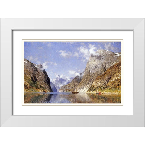 A Norwegian Fjord White Modern Wood Framed Art Print with Double Matting by Normann, Adelsteen