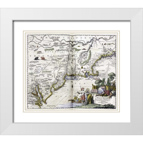 Map of The New World White Modern Wood Framed Art Print with Double Matting by Ogilby, John