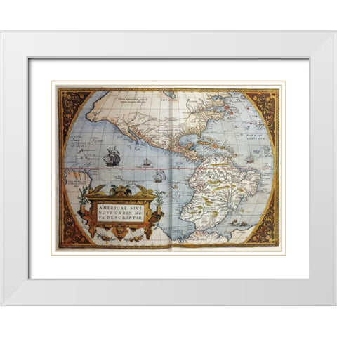 Map of America From Theatrum Orbis Terrarum White Modern Wood Framed Art Print with Double Matting by Ortelius, Abraham