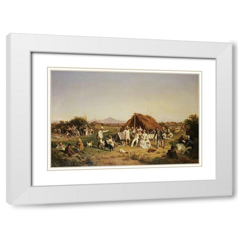 The Hunting Party of Ferdinand II of Naples White Modern Wood Framed Art Print with Double Matting by Palizzi, Filippo