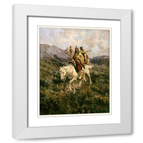 Visit To Another Tribe White Modern Wood Framed Art Print with Double Matting by Paxson, Edgar Samuel