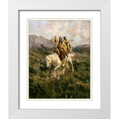 Visit To Another Tribe White Modern Wood Framed Art Print with Double Matting by Paxson, Edgar Samuel