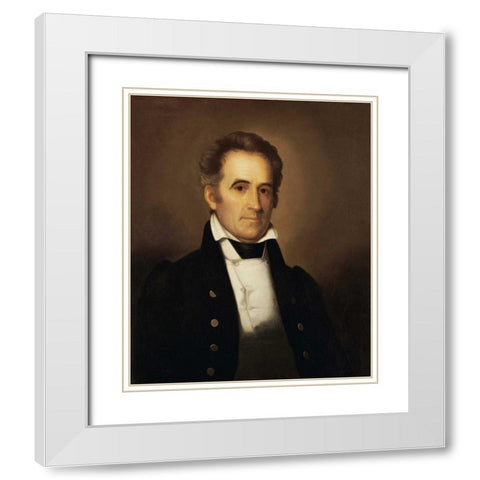 Portrait of American Statesman Richard Mentor Johnson White Modern Wood Framed Art Print with Double Matting by Peale, Rembrandt
