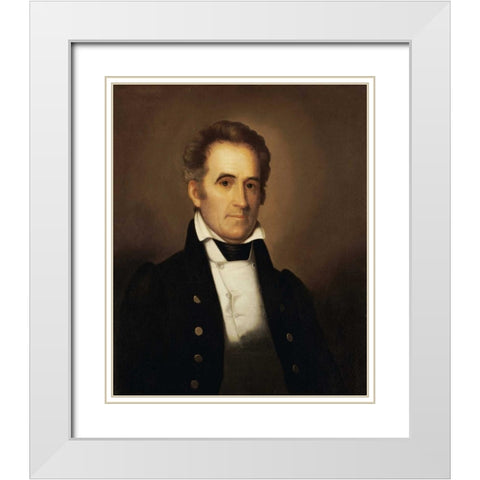 Portrait of American Statesman Richard Mentor Johnson White Modern Wood Framed Art Print with Double Matting by Peale, Rembrandt