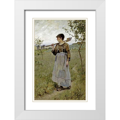 Home From The Fields White Modern Wood Framed Art Print with Double Matting by Pearce, Charles Sprague