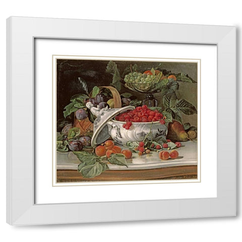 Plums, Grapes and Raspberries White Modern Wood Framed Art Print with Double Matting by Pedersen, Sophus