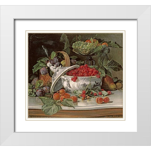 Plums, Grapes and Raspberries White Modern Wood Framed Art Print with Double Matting by Pedersen, Sophus