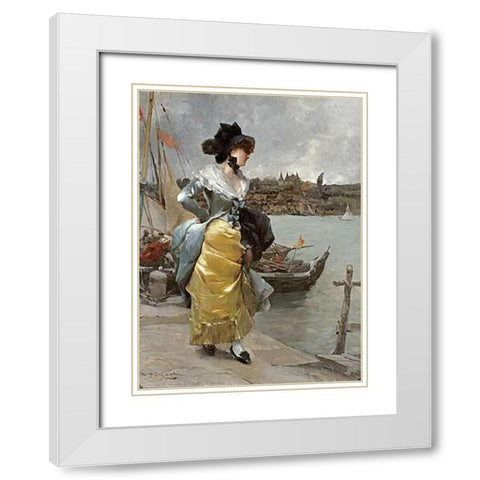 At The Quayside White Modern Wood Framed Art Print with Double Matting by Pinchart, Emile-Auguste