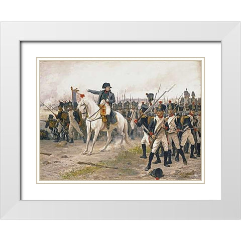 Napoleon at The Battle of Friedland White Modern Wood Framed Art Print with Double Matting by Ponsan, Edouard-Benard-Debat
