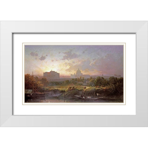 View of Rome at Sunset White Modern Wood Framed Art Print with Double Matting by Ponthus-Cinier, Antoine