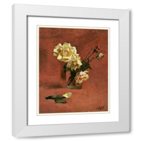 Still Life With Roses In a Glass White Modern Wood Framed Art Print with Double Matting by Potthast, Edward Henry