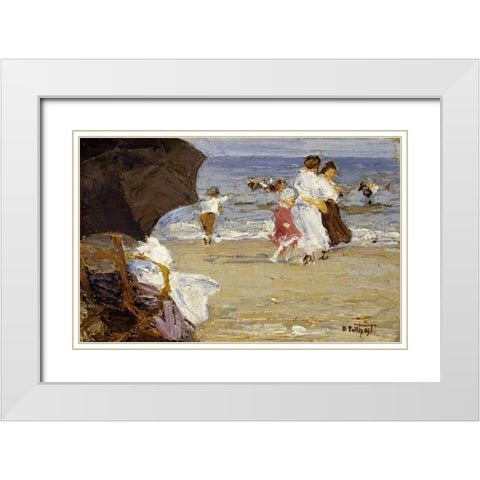 The Beach Umbrella White Modern Wood Framed Art Print with Double Matting by Potthast, Edward Henry