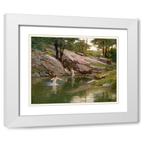 The Swimming Hole White Modern Wood Framed Art Print with Double Matting by Potthast, Edward Henry