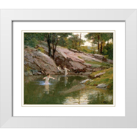 The Swimming Hole White Modern Wood Framed Art Print with Double Matting by Potthast, Edward Henry