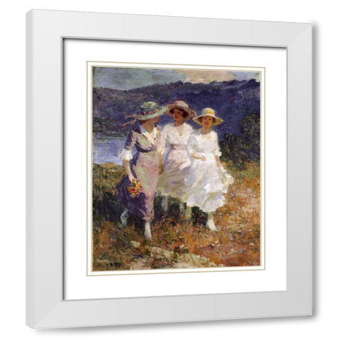 Walking In The Hills White Modern Wood Framed Art Print with Double Matting by Potthast, Edward Henry