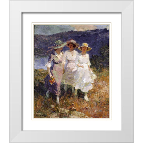 Walking In The Hills White Modern Wood Framed Art Print with Double Matting by Potthast, Edward Henry