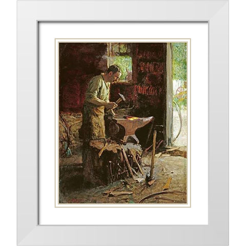 Blacksmith White Modern Wood Framed Art Print with Double Matting by Potthast, Edward Henry