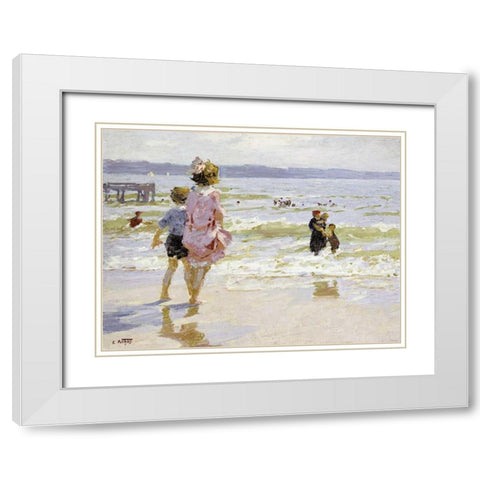 At The Seashore White Modern Wood Framed Art Print with Double Matting by Potthast, Edward Henry