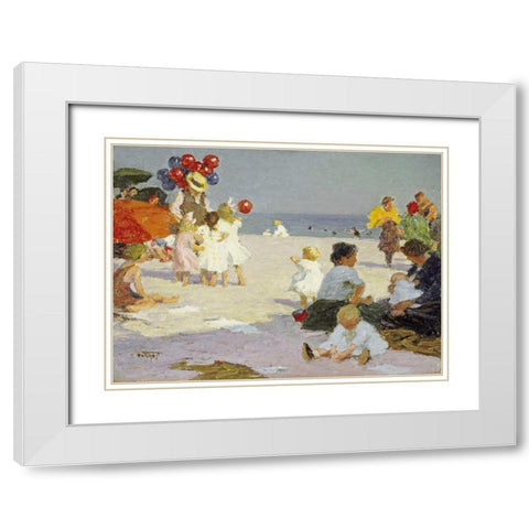 On The Beach White Modern Wood Framed Art Print with Double Matting by Potthast, Edward Henry