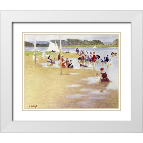 Bathers White Modern Wood Framed Art Print with Double Matting by Potthast, Edward Henry