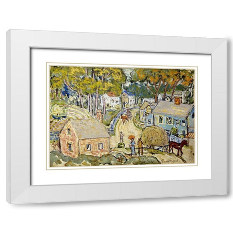 A New England Village White Modern Wood Framed Art Print with Double Matting by Prendergast, Maurice Brazil