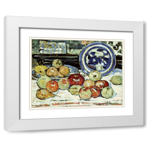 Still Life With Apples White Modern Wood Framed Art Print with Double Matting by Prendergast, Maurice Brazil