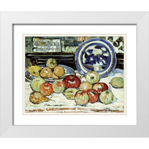 Still Life With Apples White Modern Wood Framed Art Print with Double Matting by Prendergast, Maurice Brazil