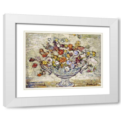 Floral Still Life White Modern Wood Framed Art Print with Double Matting by Prendergast, Maurice Brazil