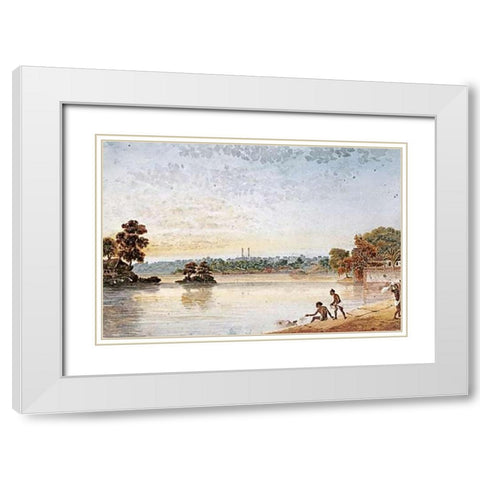 Benares From The Mundakinee Tulao White Modern Wood Framed Art Print with Double Matting by Prinsep, James