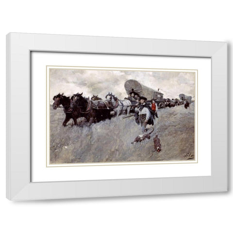 The Connecticut Settlers Entering The Western Reserve White Modern Wood Framed Art Print with Double Matting by Pyle, Howard