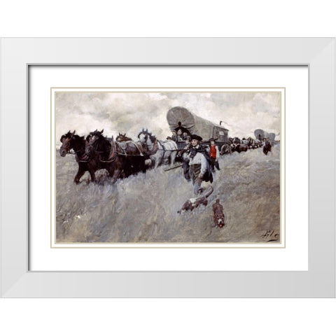 The Connecticut Settlers Entering The Western Reserve White Modern Wood Framed Art Print with Double Matting by Pyle, Howard