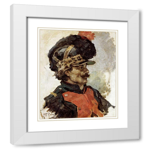 A French Soldier White Modern Wood Framed Art Print with Double Matting by Repin, Elia Efimovich