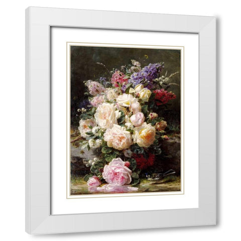 Still Life With Roses White Modern Wood Framed Art Print with Double Matting by Robie, Jean-Baptiste
