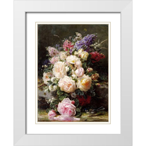 Still Life With Roses White Modern Wood Framed Art Print with Double Matting by Robie, Jean-Baptiste