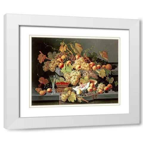 Still Life With Fruit and a Glass of Champagne White Modern Wood Framed Art Print with Double Matting by Roesen, Severin
