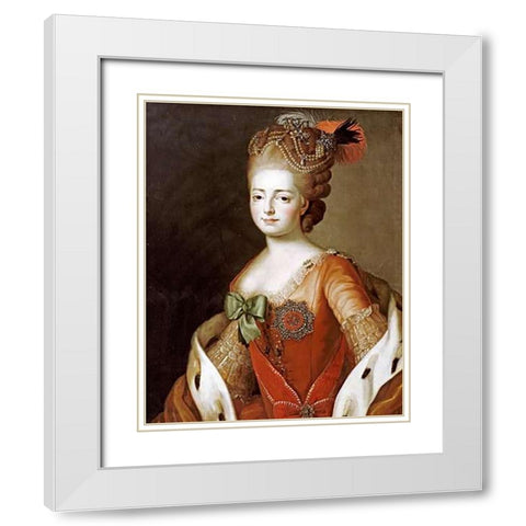 Portrait of Maria Fedorovna White Modern Wood Framed Art Print with Double Matting by Roslin, Alexander