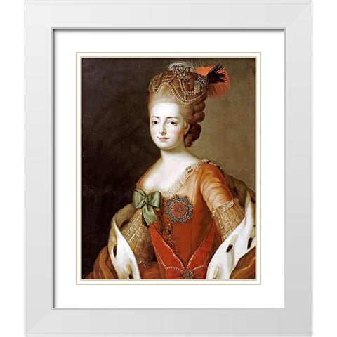 Portrait of Maria Fedorovna White Modern Wood Framed Art Print with Double Matting by Roslin, Alexander