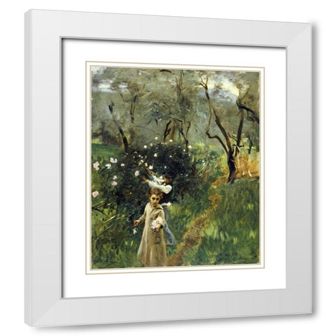 Gathering Flowers at Twilight White Modern Wood Framed Art Print with Double Matting by Sargent, John Singer