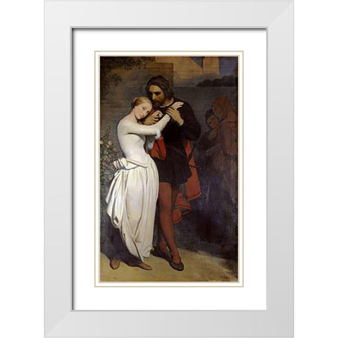 Faust Et Marguerite Au Jardin White Modern Wood Framed Art Print with Double Matting by Scheffer, Ary