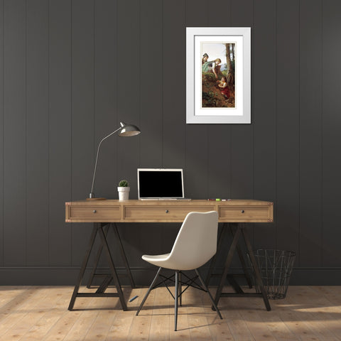 Children Picking Berries White Modern Wood Framed Art Print with Double Matting by Schlesinger, Felix