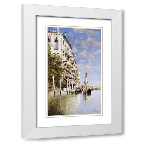 Along The Grand Canal White Modern Wood Framed Art Print with Double Matting by Senet, Rafael