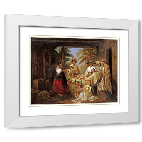 Spanish Card Games White Modern Wood Framed Art Print with Double Matting by Serrano, Manuel