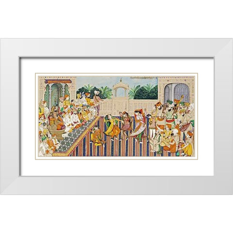 Musicians and Dancing Girls White Modern Wood Framed Art Print with Double Matting by Singh, Bishan