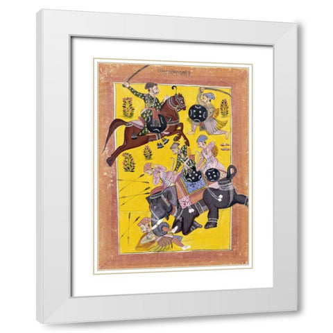 Sindhu Ragini on Horseback White Modern Wood Framed Art Print with Double Matting by Sirohi
