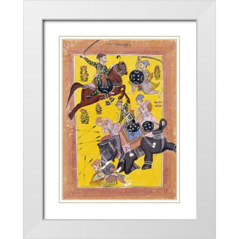 Sindhu Ragini on Horseback White Modern Wood Framed Art Print with Double Matting by Sirohi